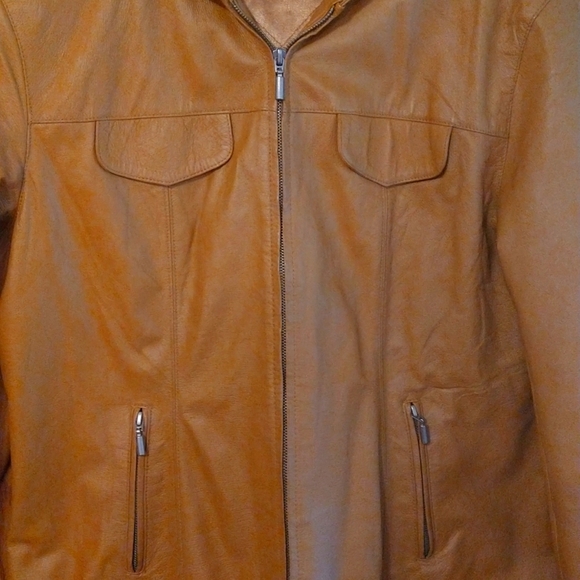 newport news  Camel Leather Jacket  lined and warm  size large - Picture 2 of 5